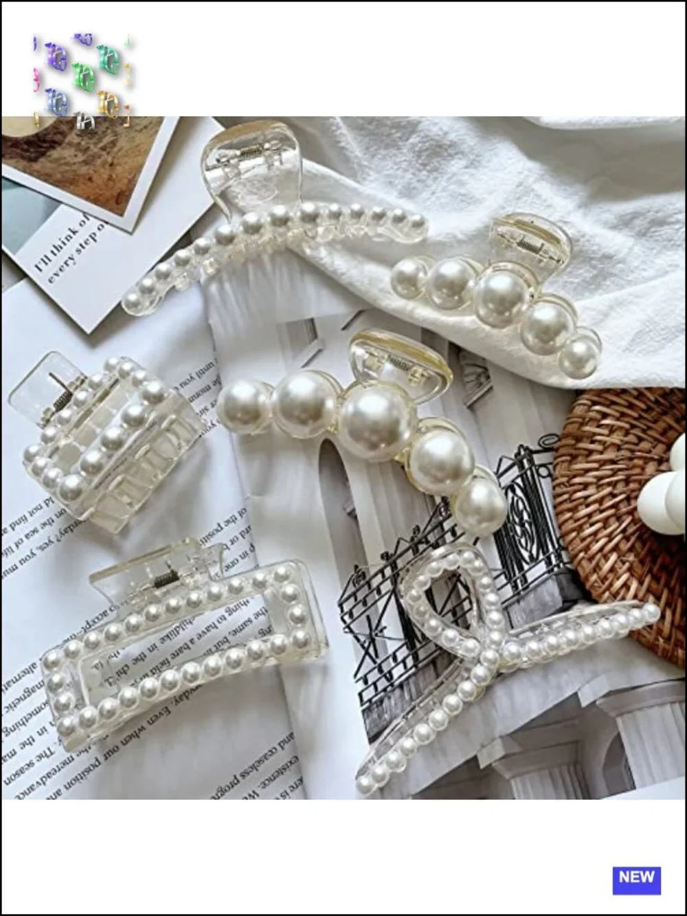 6 Large Pearl Claw Clips for Women Non-Slip Hair Clips Set